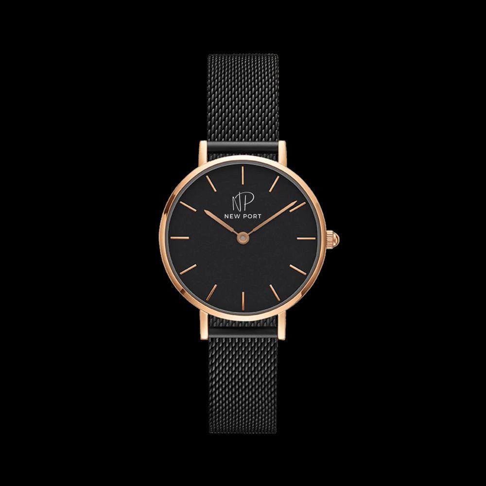 Relógio Feminino Ultra Fino Elegante Analógico Minimalista Preto Rosé Gold 32mm