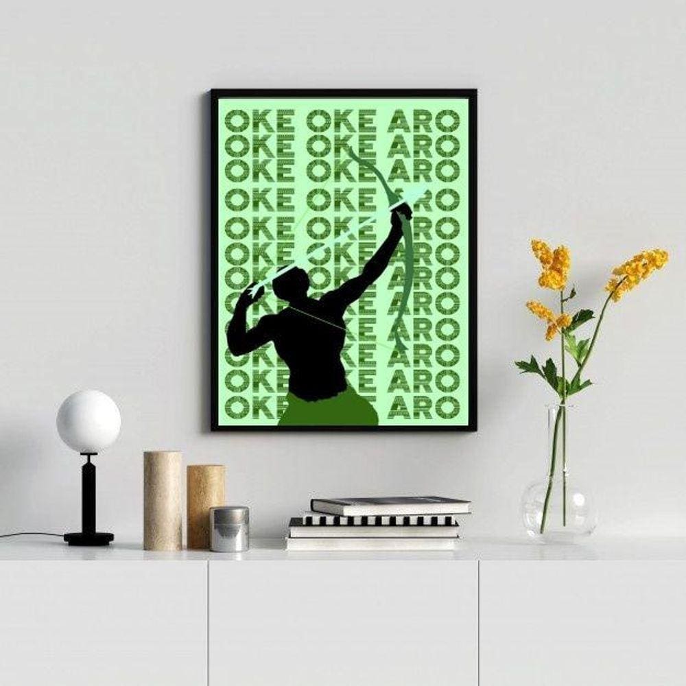 Quadro Decorativo Oxóssi Ake 45x34cm - Vidro e Moldura Preta