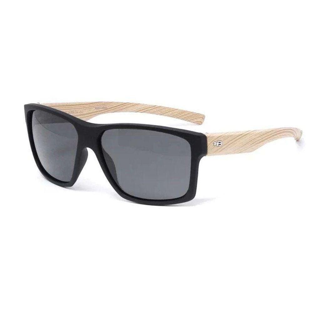 Óculos De Sol Hb Freak Preto Fosco Madeira Com Lente Cinza