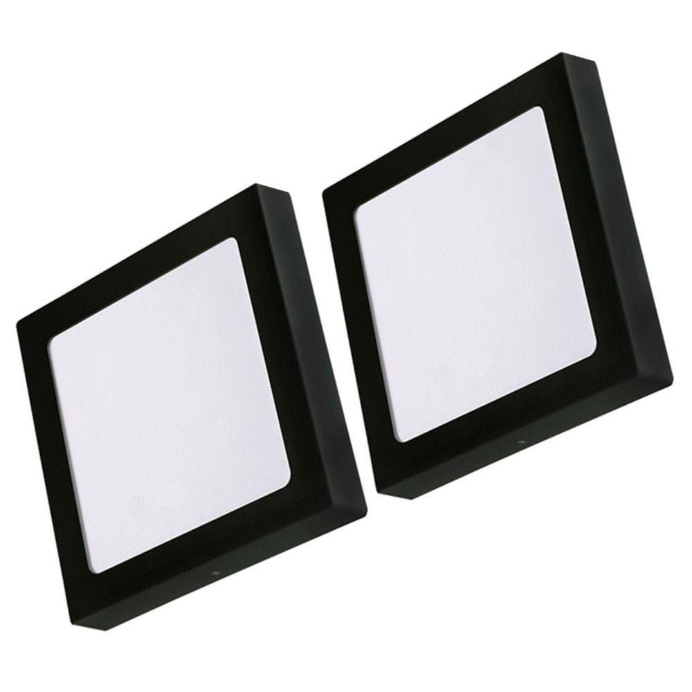 Kit 2 Luminária Led Teto 12W Quadrado Preto 4000K