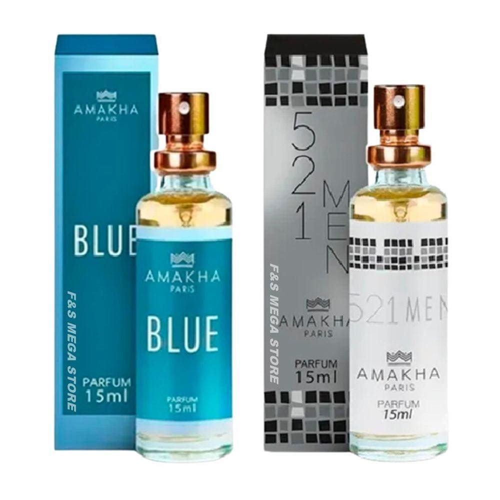 Kit 2 Perfumes Masculinos Amakha Paris Blue e 521 Men 15ml