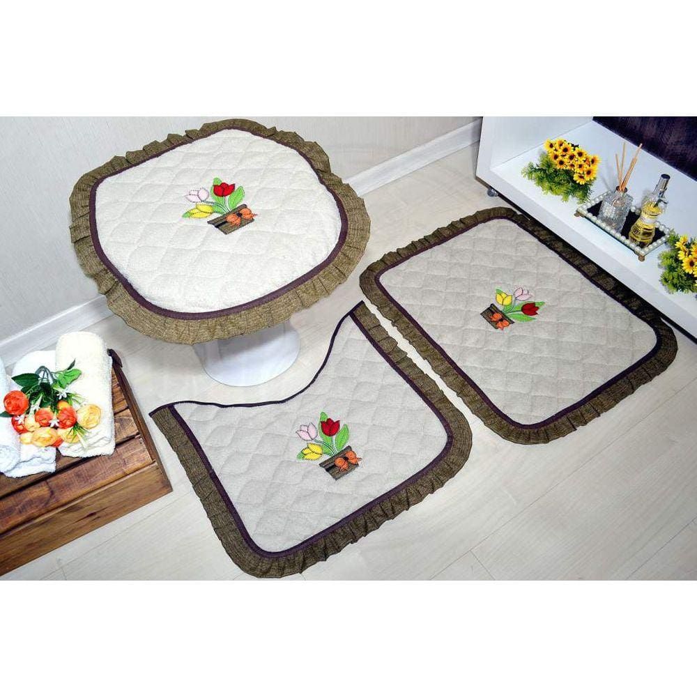 Jogo de Banheiro Atoalhado Vaso de Flores