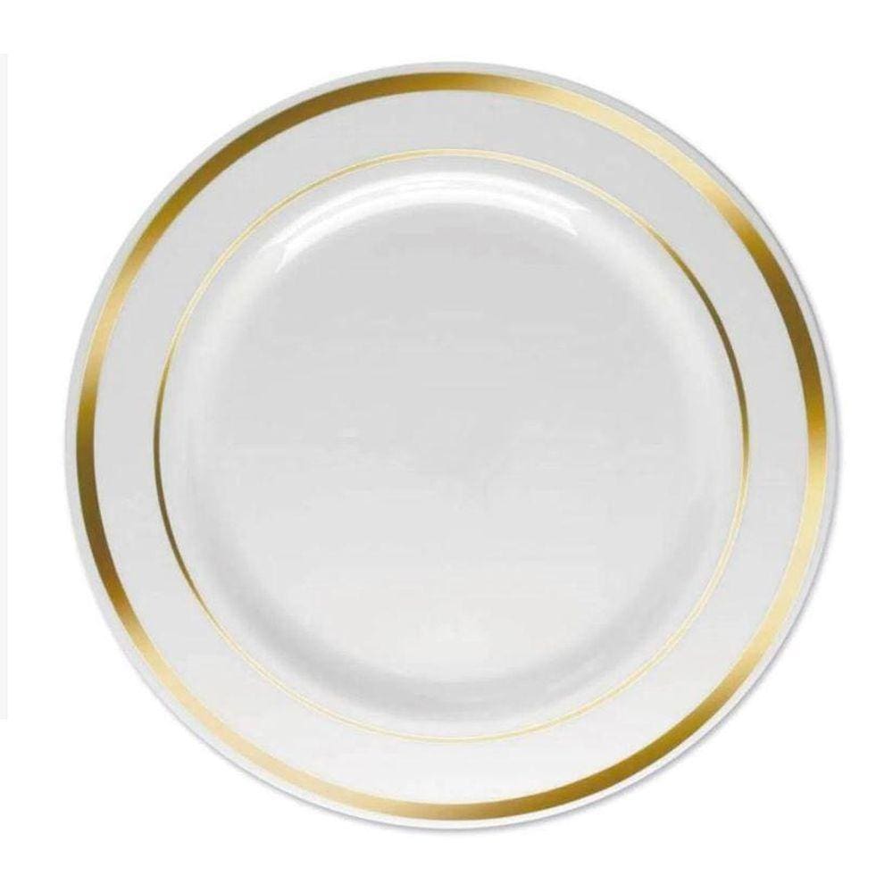 40 Pratos Rasos De Jantar Branco Dourado Descartável Luxo