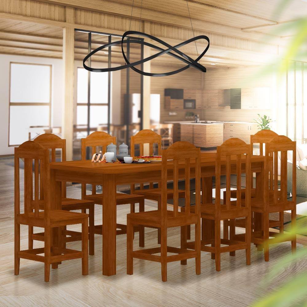 Mesa De Madeira Maciça Com 8 Cadeiras 200 x 88 Marrom Suprema Shop JM