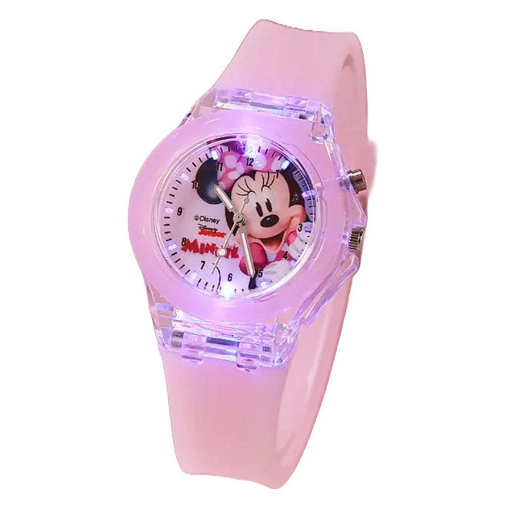 Relógio Analógico Infantil com Led Luzes Mickey e Minnie