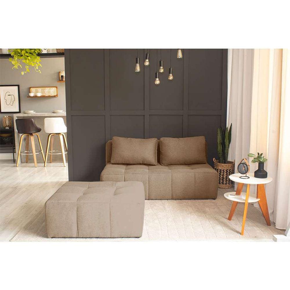 sofá modular 2 lugares com puff soho linho bege