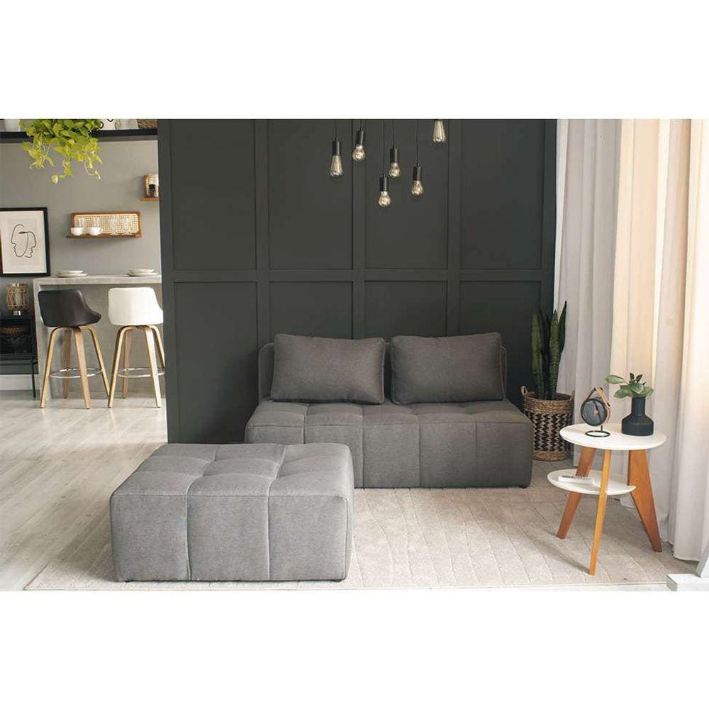 sofá modular 2 lugares com puff soho linho cinza