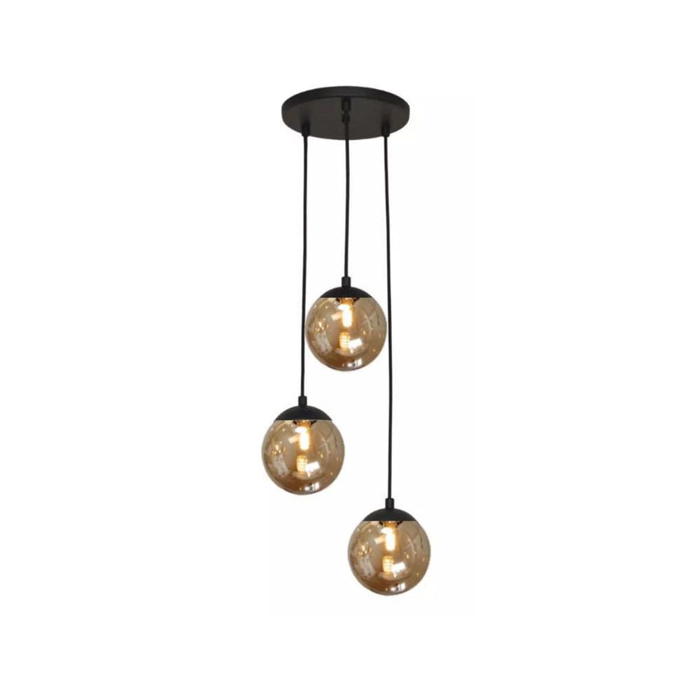 Pendente Preto Triplo Vidro 13,5cm
