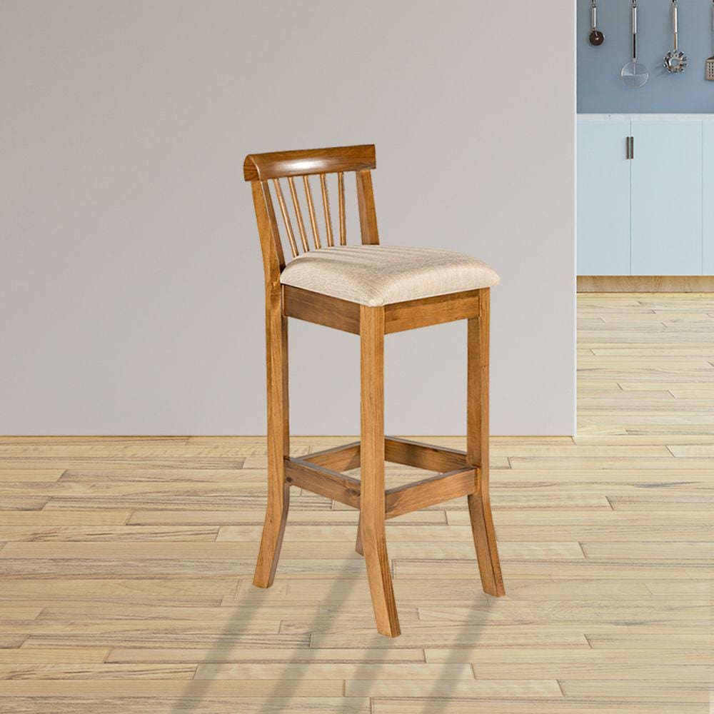 Banqueta Alta para Bancada 36 x 100 Cm Valencia Madeira Maciça Imbuia Linho Bege M58
