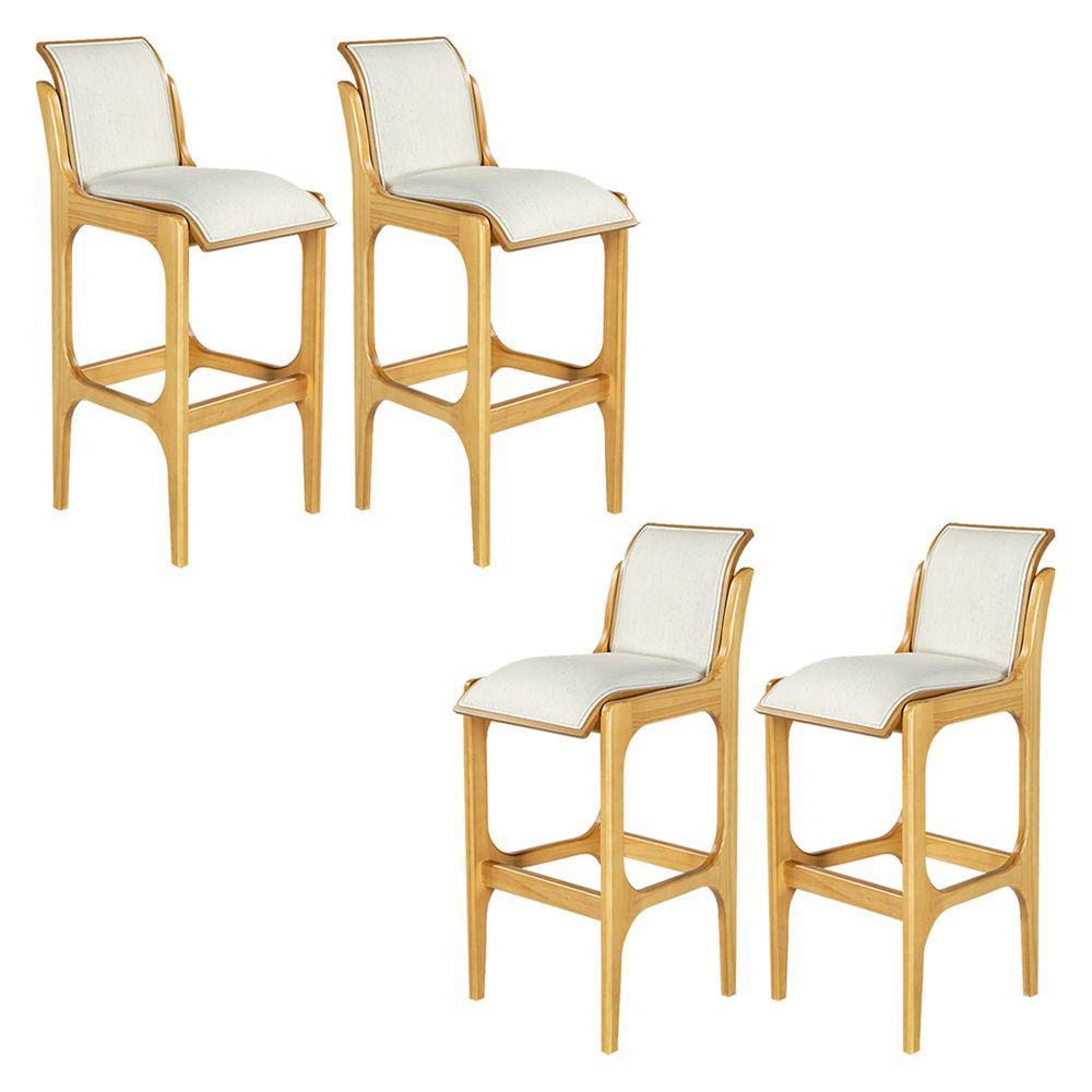 Kit 4 Banquetas para Cozinha Americana 37x101Cm Barcelona Madeira Mel Linho Bege Cru L71