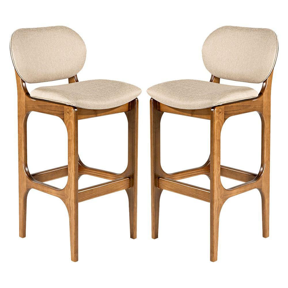 Kit 2 Banquetas para Cozinha Americana 50 x 104 Cm Decor Madeira Maciça Imbuia Linho Bege M58 - RMI