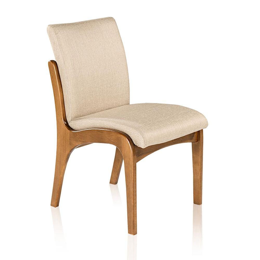 Cadeira de Jantar Estofada Lisboa 90 x 52 Cm Madeira Maciça Imbuia Linho Bege M58 - RMI
