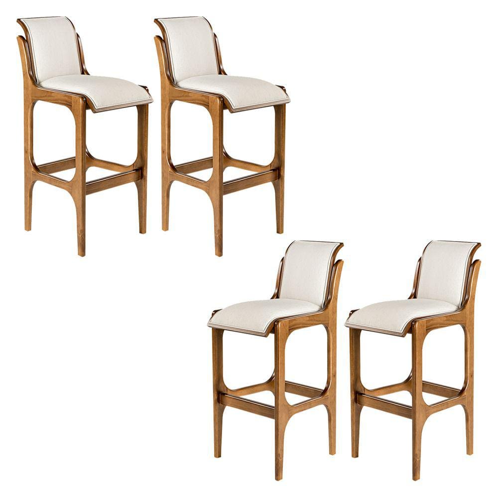 Kit 4 Banquetas para Cozinha Americana 37x101Cm Barcelona Madeira Imbuia Linho Bege Cru L71