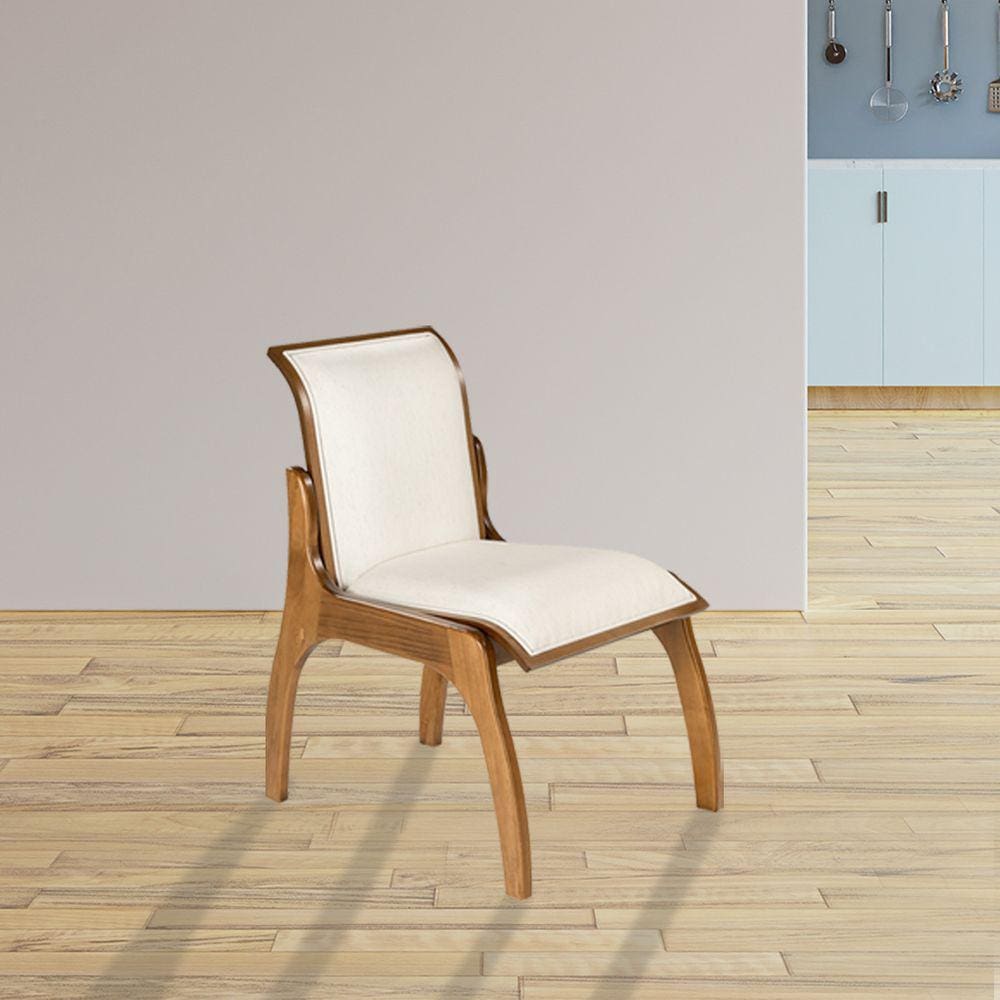 Cadeira para Mesa de Jantar Moderna 55x82Cm Barcelona Madeira Maciça Imbuia Linho Bege Cru L71