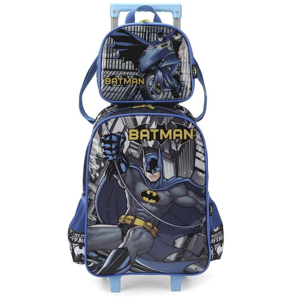 Kit Mochila de Rodinhas Lancheira Luxcel Batman Azul
