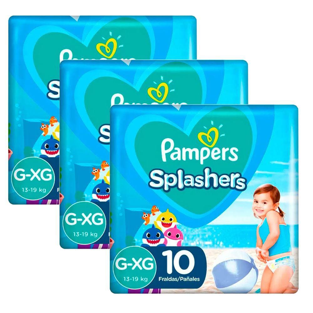 Kit 3 Fraldas Descartáveis Pampers Splashers Piscina G/XG 10 Unidades