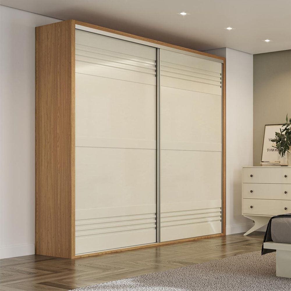 Guarda Roupas com 2 Portas de Correr 223cm em 100% MDF  Freijó Off White Dalla Costa