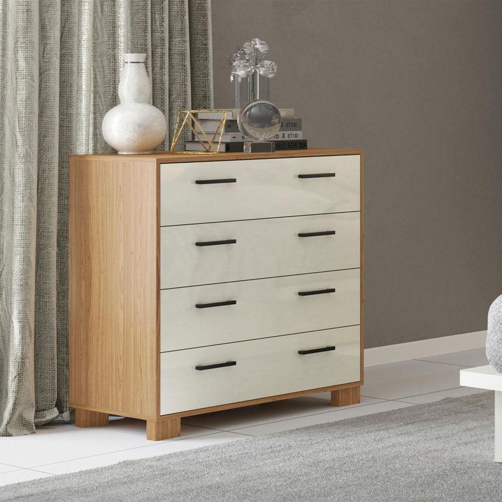 Cômoda com 4 Gavetas 90 Cm em 100% MDF Freijó Off White Dalla Costa