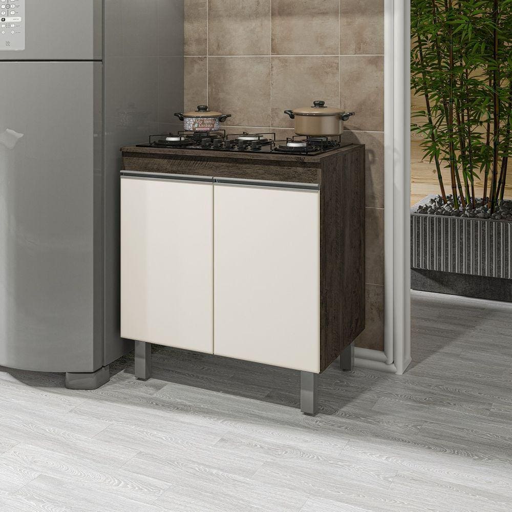 Balcão Gabinete Cooktop Clara Chocolate/Off Wite C/Tampo - Nathan