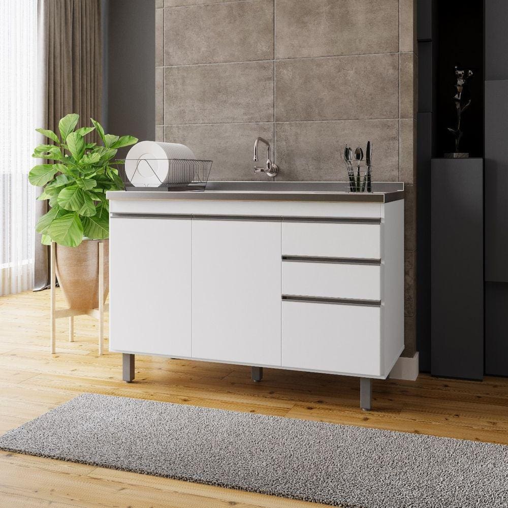 Balcão Gabinete de Pia Premium 120cm Branco S/ Tampo - Nathan