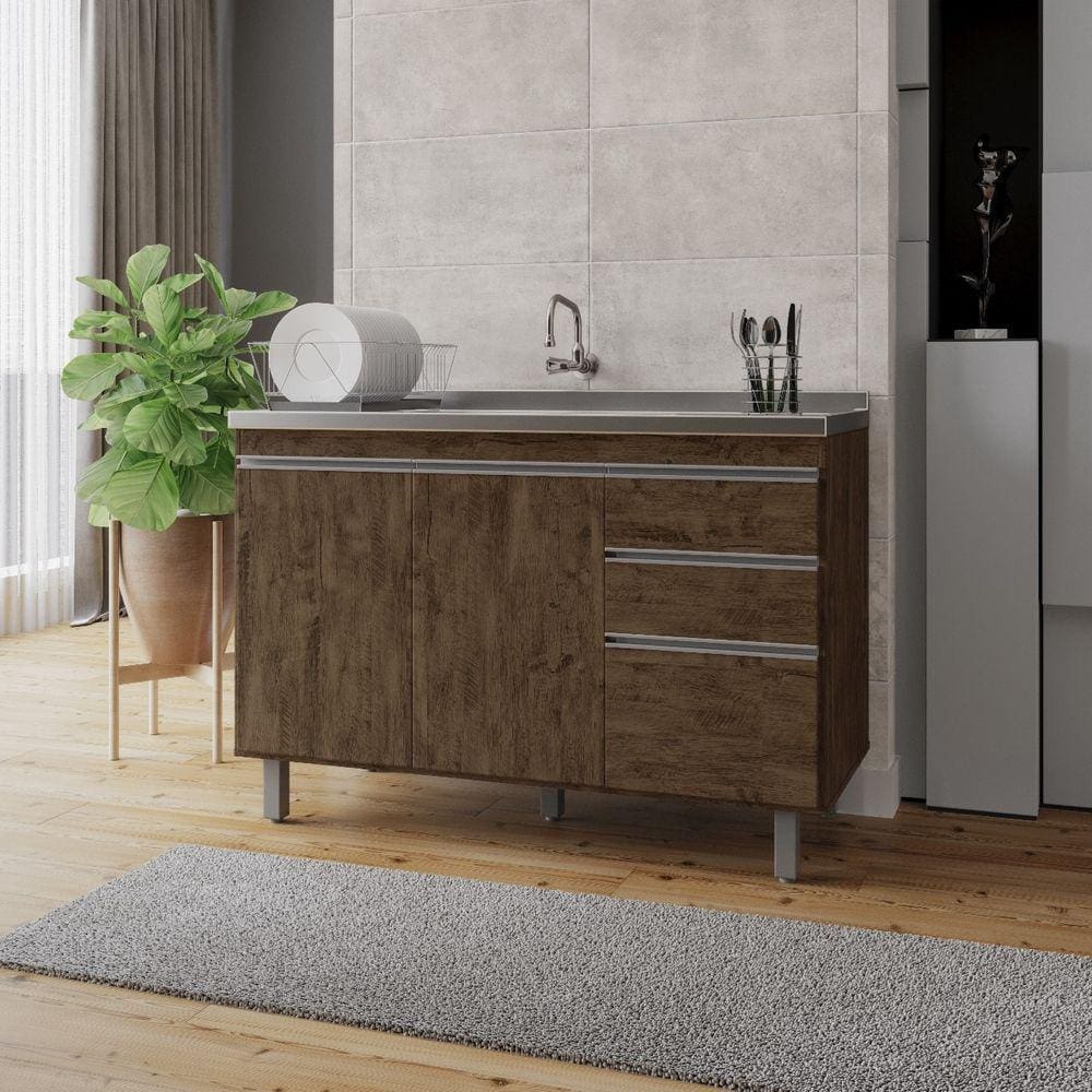 Balcão Gabinete de Pia Premium 120cm Chocolate S/ Tampo - Nathan