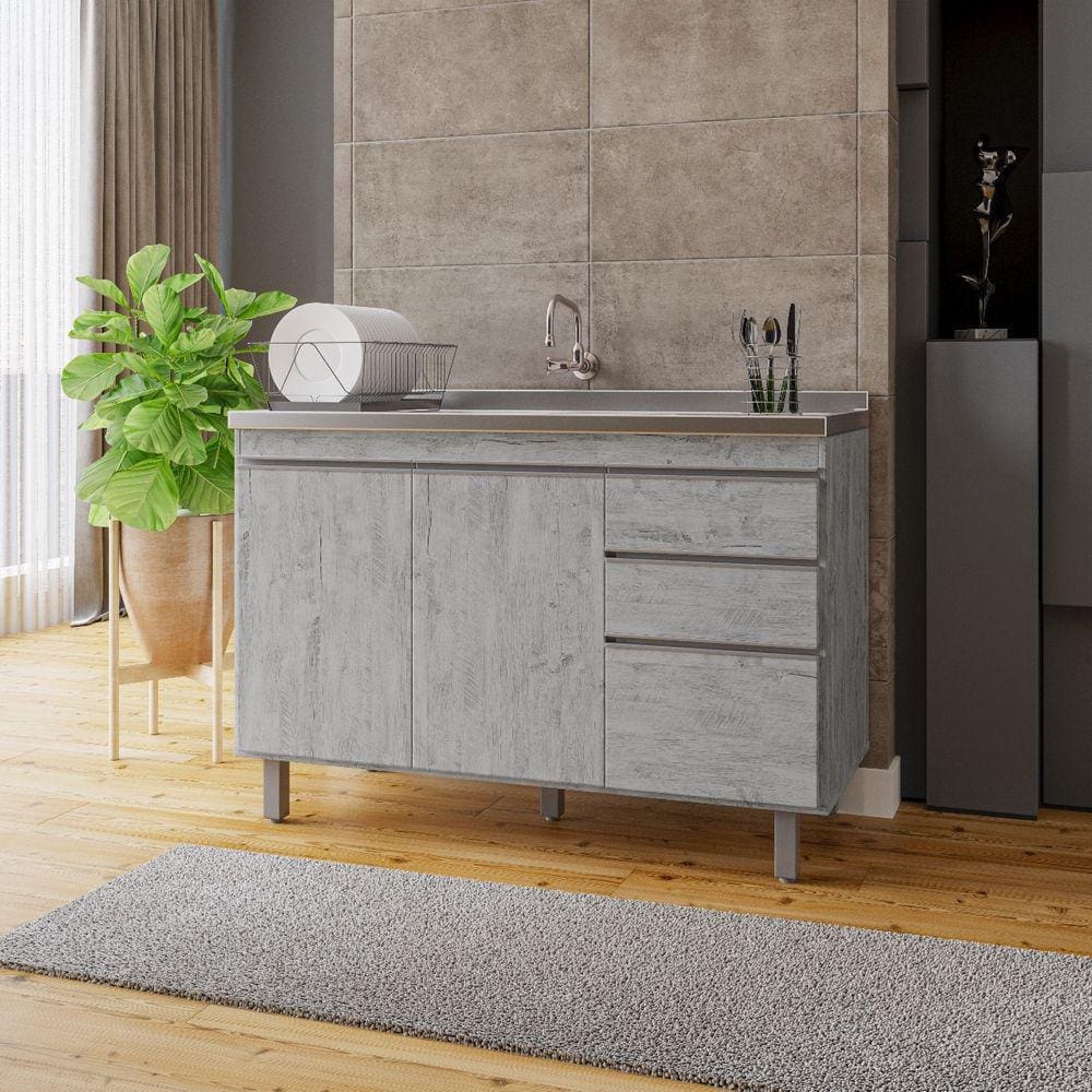 Balcão Gabinete de Pia Premium 120cm Rústico S/ Tampo - Nathan