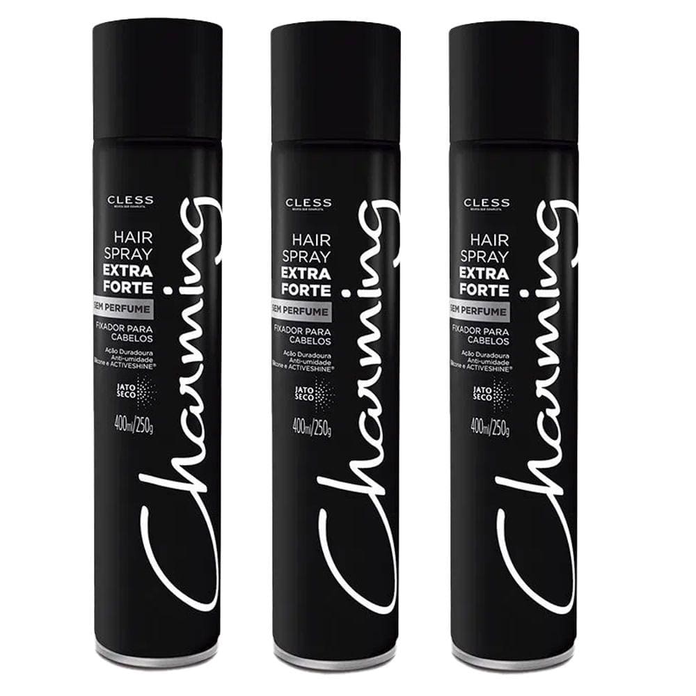 Kit Hair Spray Charming Black Extra Forte Sem Perfume 400ml - 3 Unidades