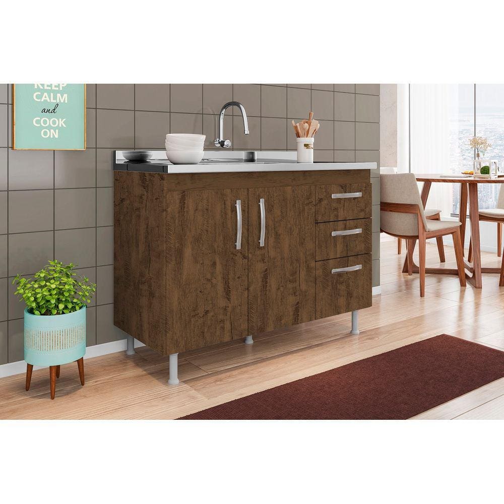 Balcão Armário de Cozinha Nathan 120cm Chocolate S/ Tampo