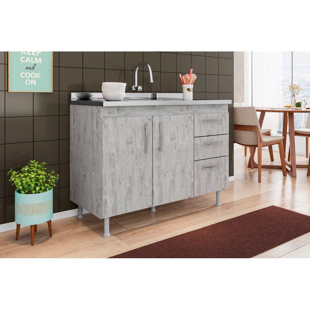 Balcão Armário de Cozinha Nathan 120cm Rústico S/ Tampo