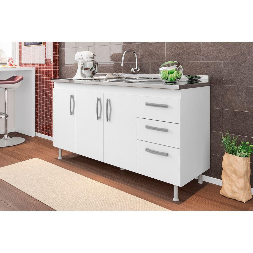 Balcão Armário de Cozinha Nathan 160cm Branco S/ Tampo