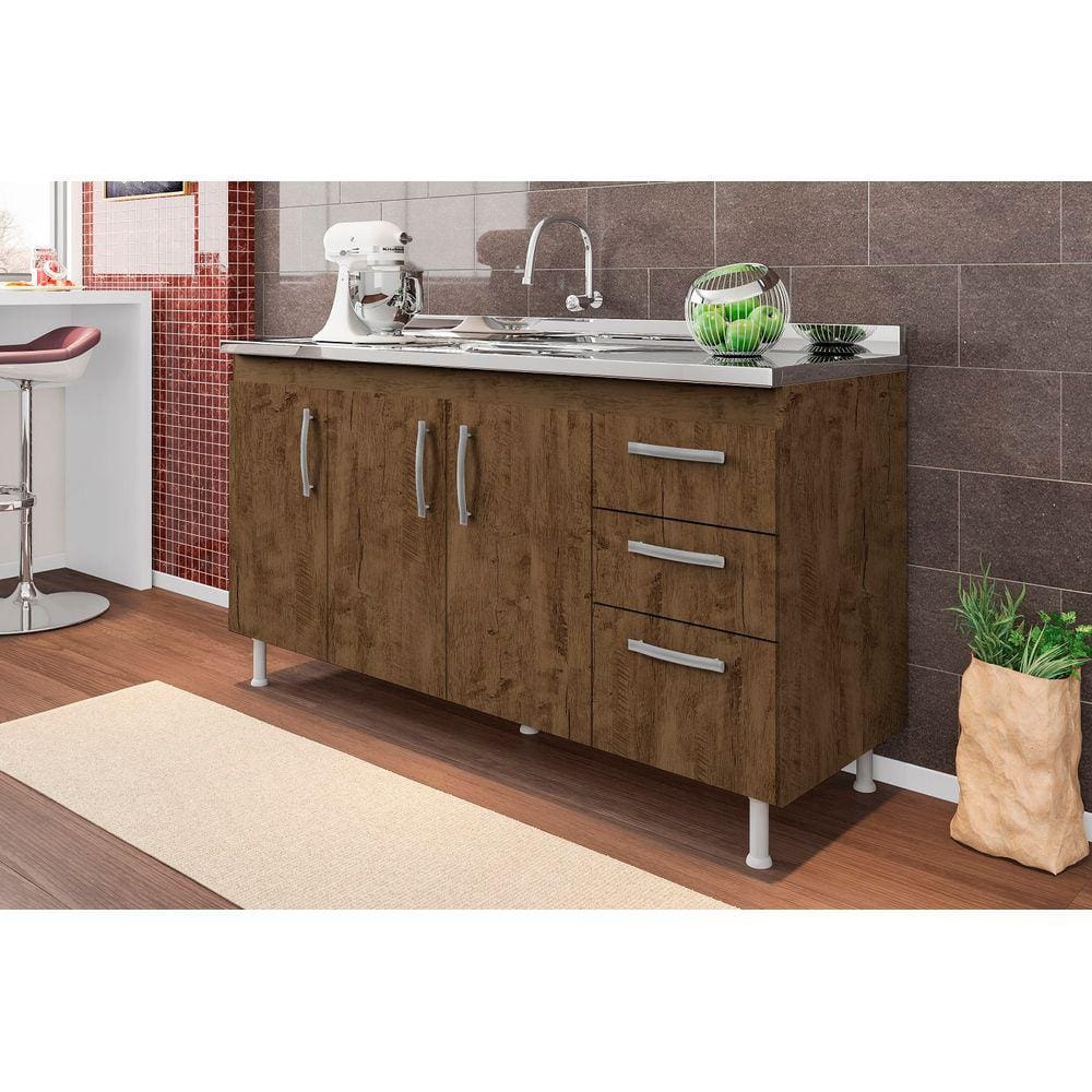 Balcão Gabinete de Pia Nathan 160cm Chocolate S/ Tampo