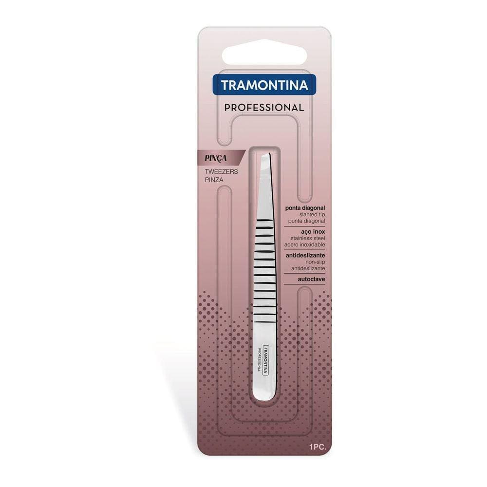 Pinça de Sobrancelha Profissional Ponta Diagonal Antideslizantes Tramontina