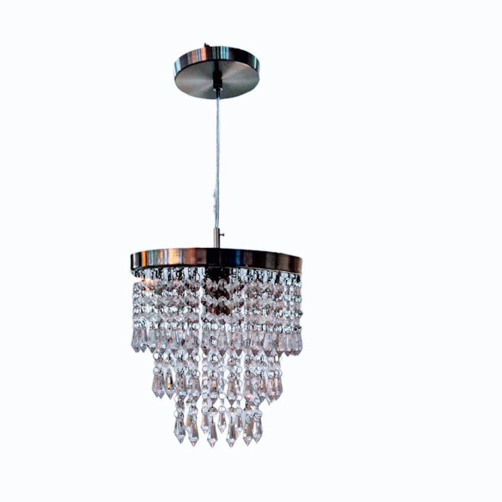 Lustre Pendente Cristal Pingente Acrilico Redondo Prata Polido