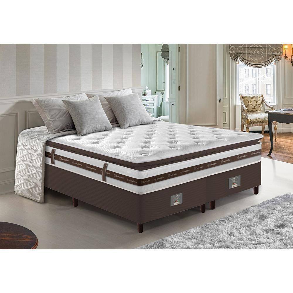Cama Box Queen Colchão + Box 158x198 Molas Ensacadas Cama Inbox Relax Pillow Café