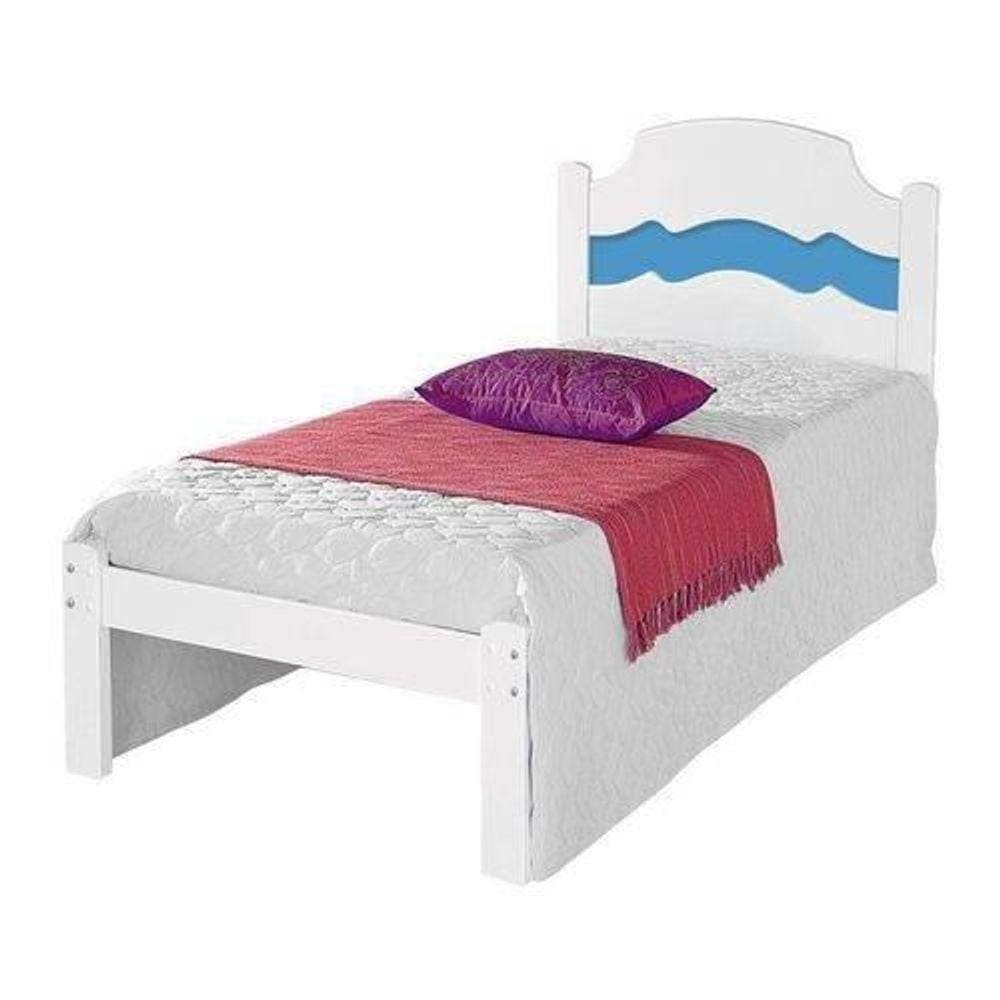 Cama Solteiro Iris Branco / Azul / Branco