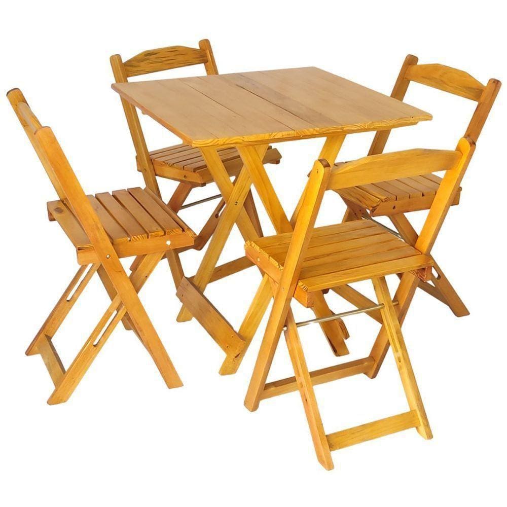 Mesa Dobrável 70x70 Com 4 Cadeiras De Madeira Dobrável Retrátil Mel