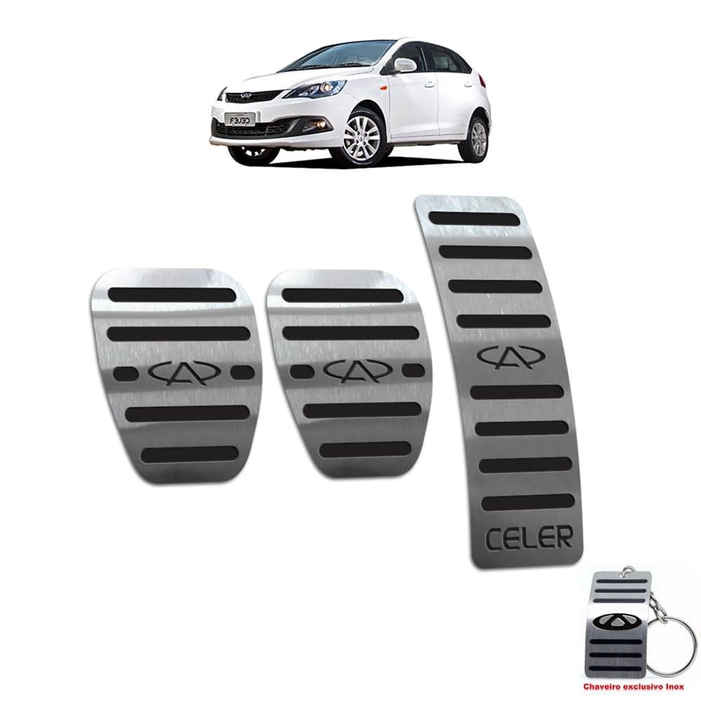 Pedaleira Em Aço Inox Chery Celer 2013 A 2018 Manual Preto
