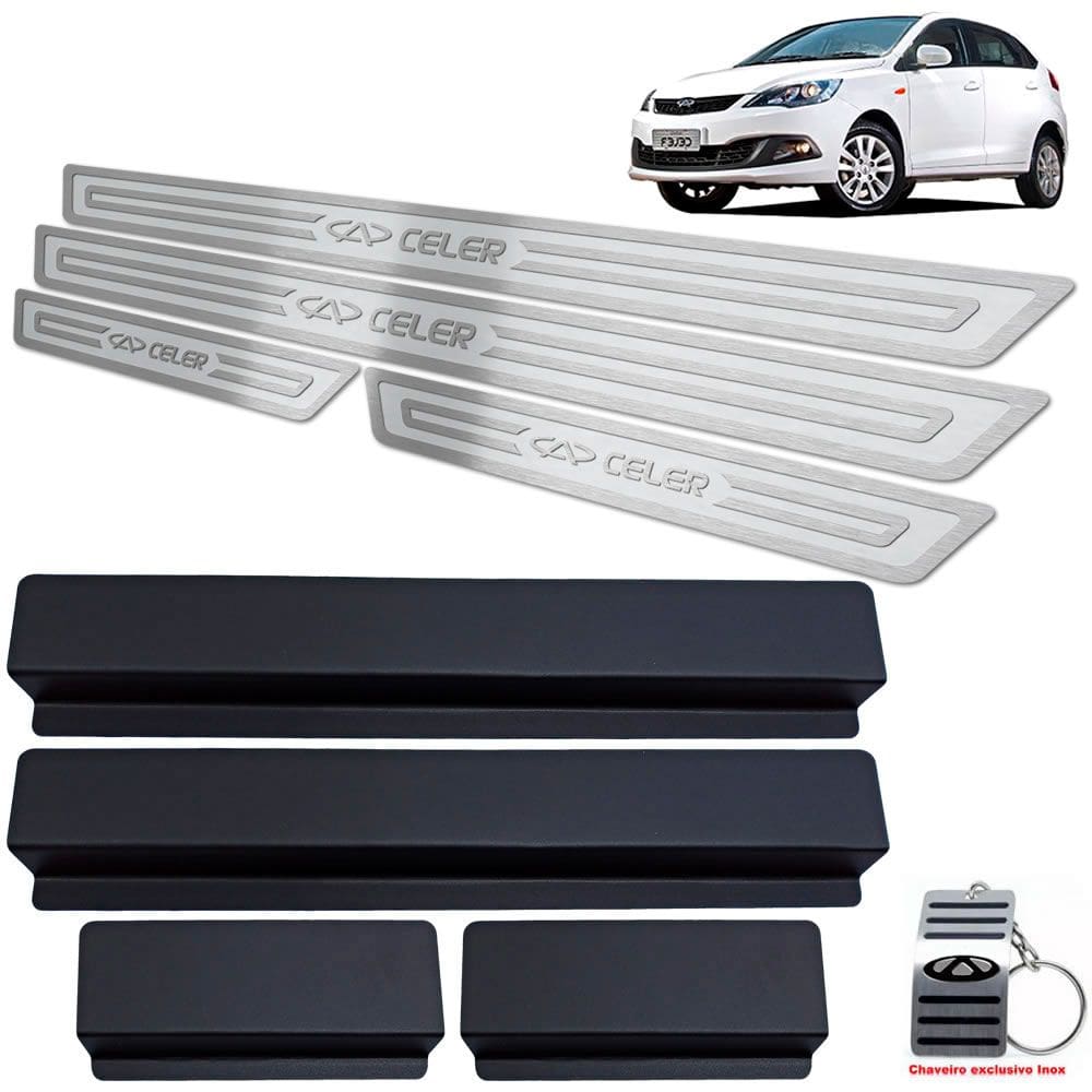 Soleira Aço Inox Chery Celer 2013 a 2018 Prata Alto Relevo
