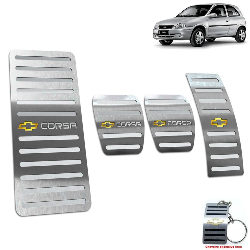 Kit Pedaleira + Descanso Chevrolet Corsa 1994 2001 Aço Inox