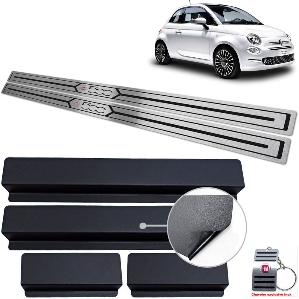 Soleiras Em Aço Inox Fiat 500 Preto Baixo Relevo