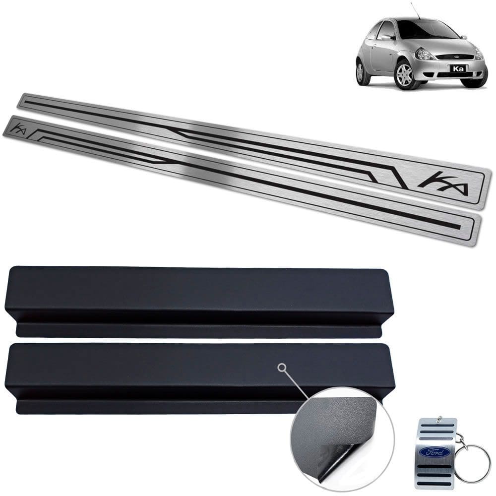 Soleira Em Aço Inox Ford Ka 1997 A 2007 Preto Baixo Relevo