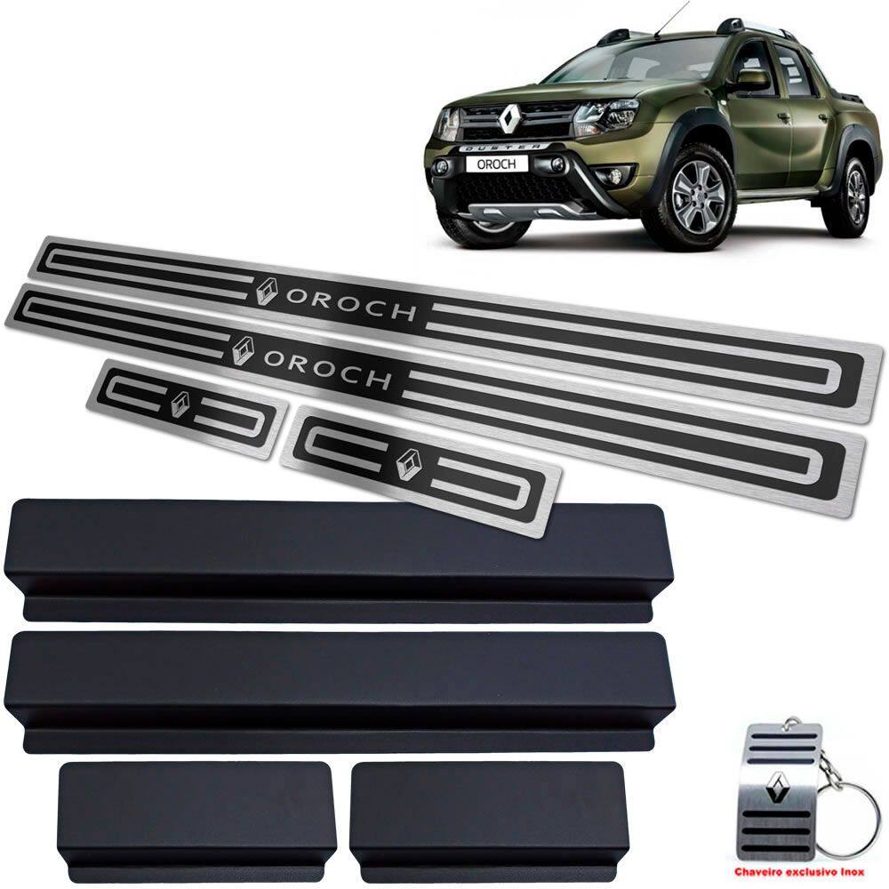 Soleiras Aço Inox Duster Oroch 2016/2021 Preto Alto Relevo