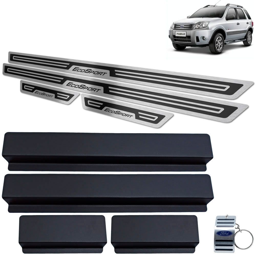 Soleira Aço Inox Ford Ecosport 2003 A 2012 Preto Alto Relevo
