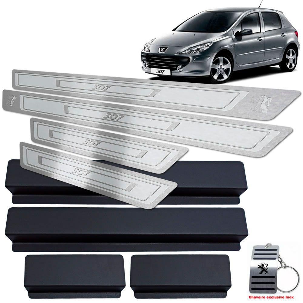 Soleira Em Aço Inox Peugeot 307 Prata Alto Relevo