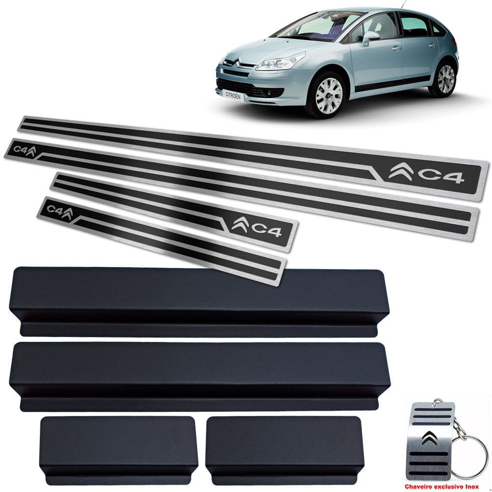 Soleira Em Aço Inox Citroen C4 Hatch Preto Alto Relevo