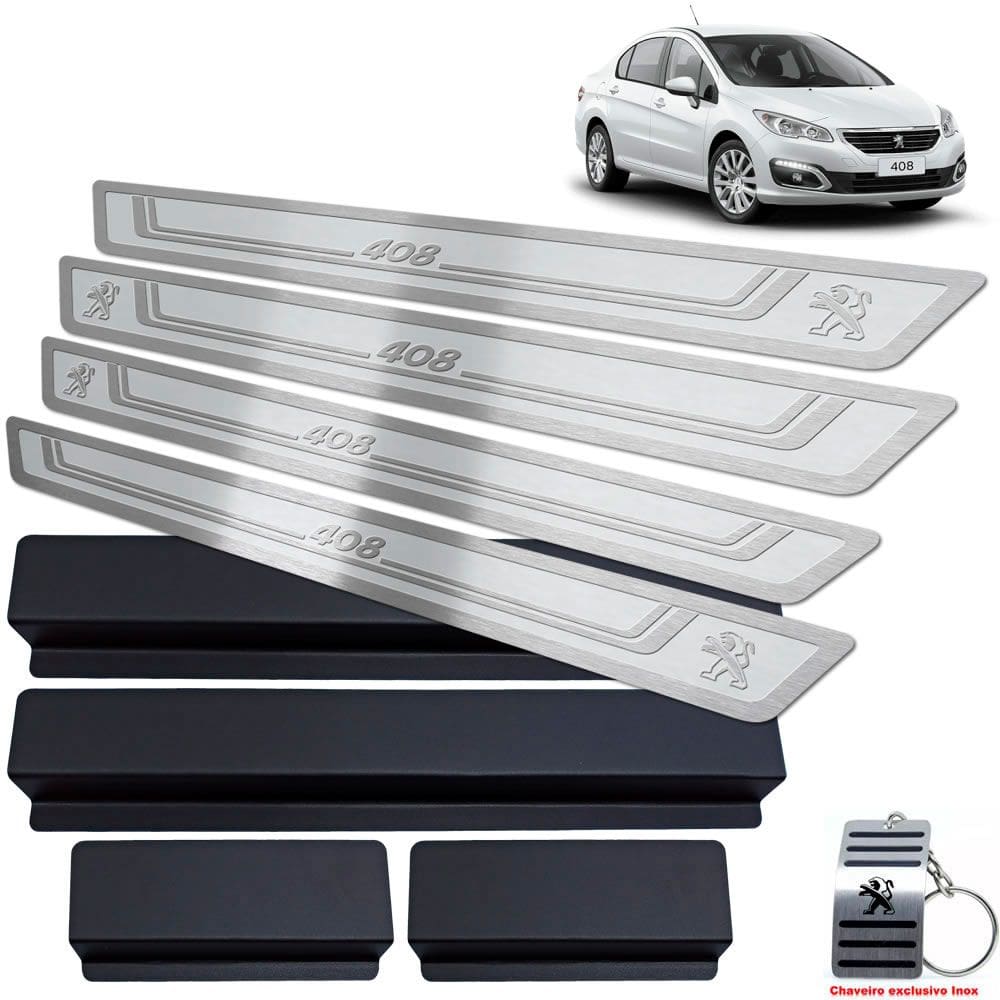 Soleiras + Vinil Peugeot 408 2011/2019 Prata Alto Relevo