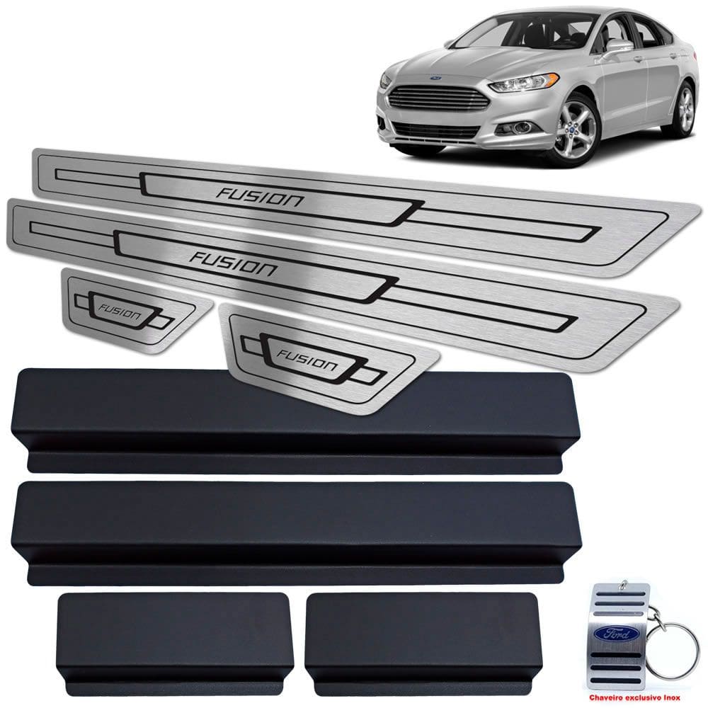 Soleira Aço Inox Ford Fusion 2013 A 2017 Preto Baixo Relevo