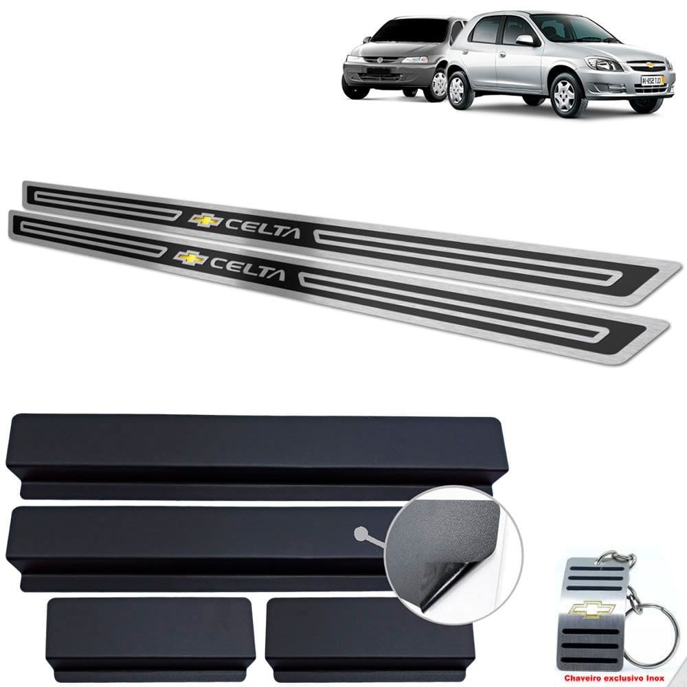 Soleira Em Inox Chevrolet Celta Preto Alto Relevo 2P