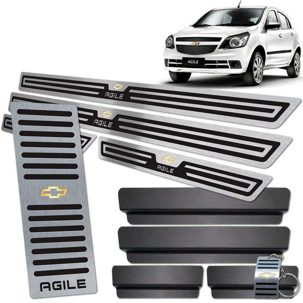 Soleira Com Descanso Chevrolet Agile Preto Alto Relevo