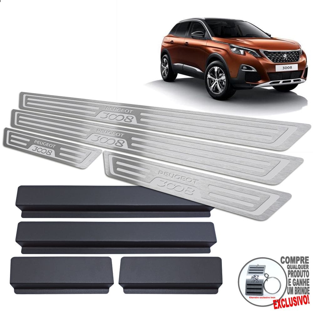 Soleiras Vinil Peugeot 3008 2017/2022 Prata Baixo Relevo
